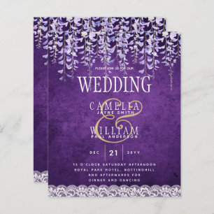 BUDGET Wisteria Purple Floral Lace Wedding INVITE