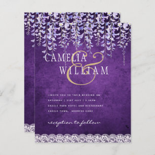 BUDGET Wisteria Purple Floral Lace Wedding INVITE