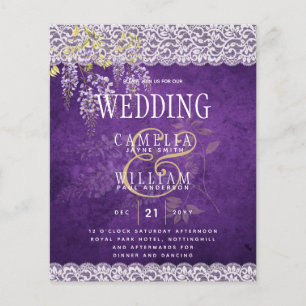 BUDGET Wisteria Purple Floral Lace Wedding INVITE Flyer