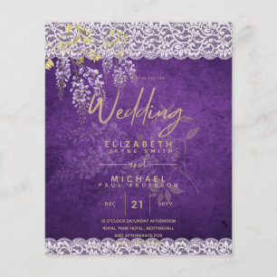 BUDGET Wisteria Purple Floral Lace Wedding INVITE Flyer