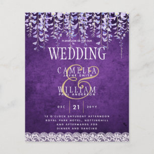 BUDGET Wisteria Purple Floral Lace Wedding INVITE Flyer