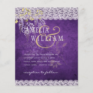 BUDGET Wisteria Purple Floral Lace Wedding INVITE Flyer