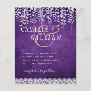 BUDGET Wisteria Purple Floral Lace Wedding INVITE Flyer