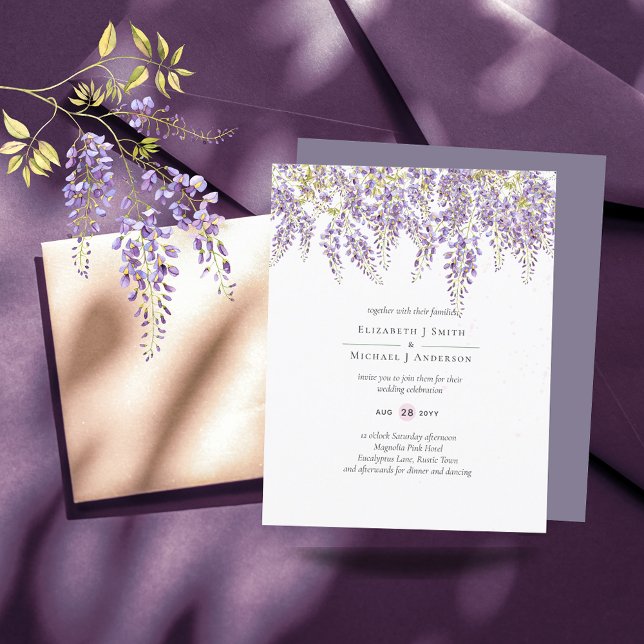 BUDGET Wisteria Purple Floral Wedding Invites (Creator Uploaded)