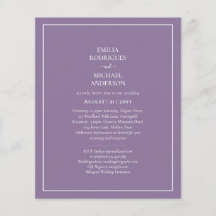 Budget Wisteria Purple Wedding Simple Monochrom Flyer