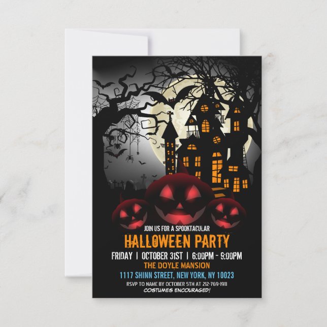 Budget Witch Pumpkin Dark Haunted House Halloween Invitation (Front)