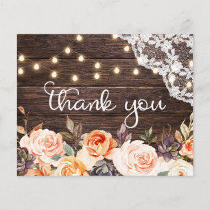 Budget Wood, Lace, Blush & Peach Floral Thank You