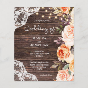 Budget Wood, Lace, Pink & Peach Floral Wedding Flyer