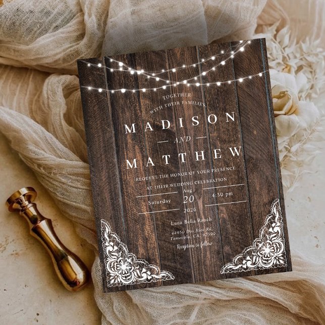 Budget Wood Rustic Lace Wedding Invitation (Budget Wood Rustic Lace Wedding Invitation)