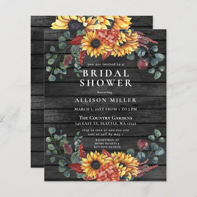 Budget Wood Sunflowers Bridal Shower Invitation (Front/Back)