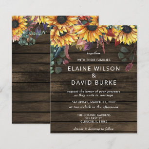 Budget Wood Sunflowers Wedding Invitation