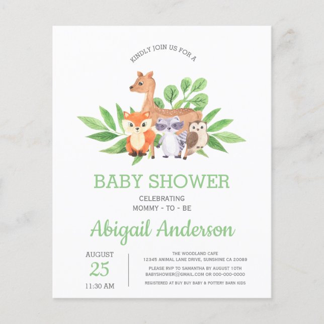 BUDGET Woodland Animal Baby Shower Invitation Flyer (Front)