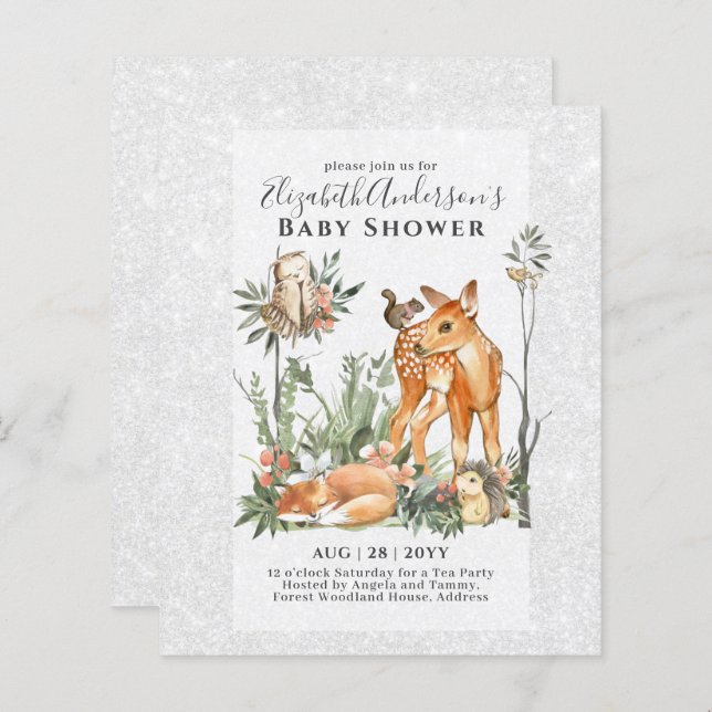 BUDGET Woodland Animals Baby Boy Girl Shower INVs (Front/Back)