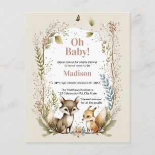 Budget Woodland Animals Girl Baby Shower Invite