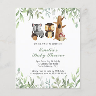 Budget Woodland Animals Greenery Baby Shower Flyer