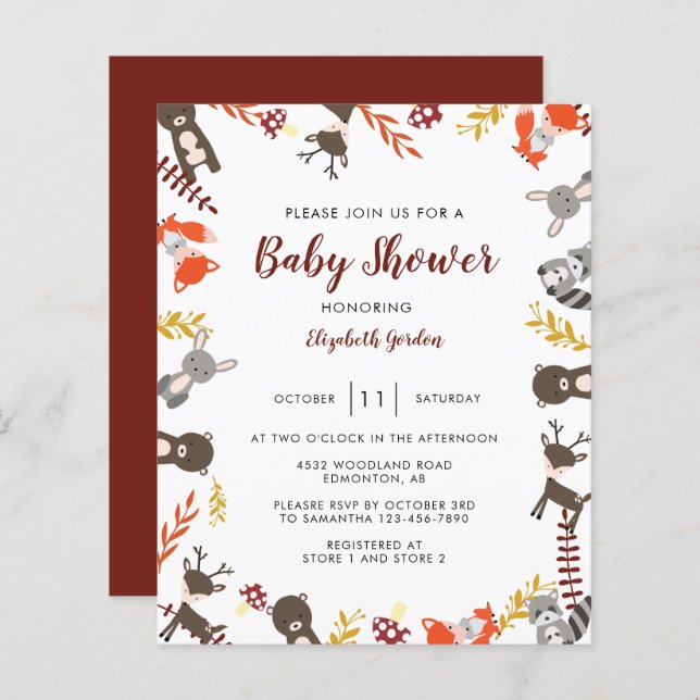 Budget Woodland Baby Shower Cute Forest Neutral (Front/Back)