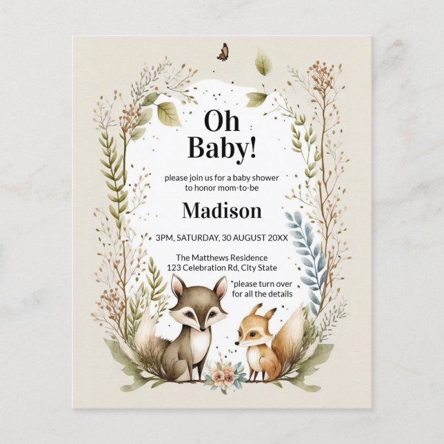 Budget Woodland Creatures Baby Shower Invite Flyer (Front)