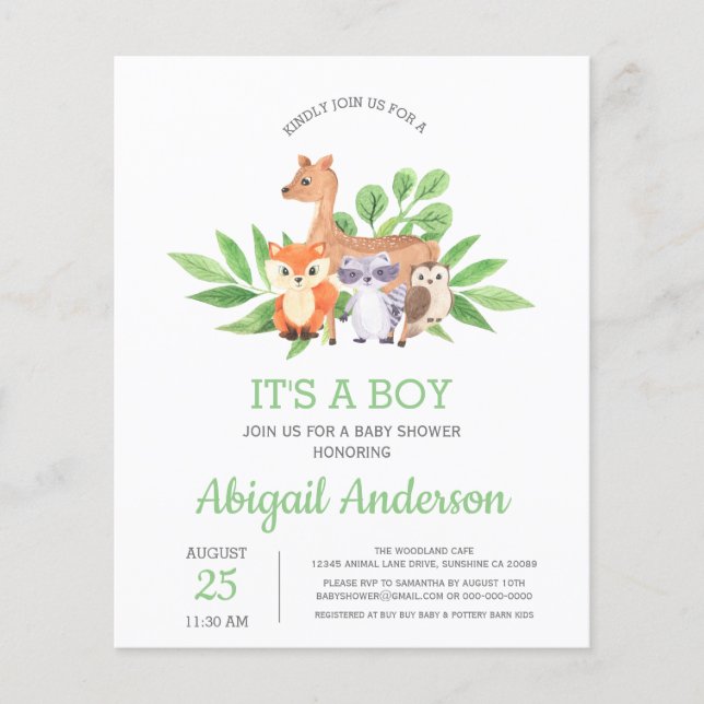 BUDGET Woodland It's A Boy Baby Shower Invitation Flyer (Front)