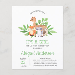 BUDGET Woodland It's A Girl Baby Shower Invitation Flyer