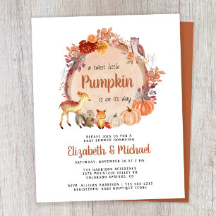 Budget Woodland Pumpkin Couples Baby Shower Invite