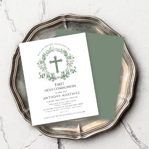 Budget Wreath Boy's First Communion Invitation