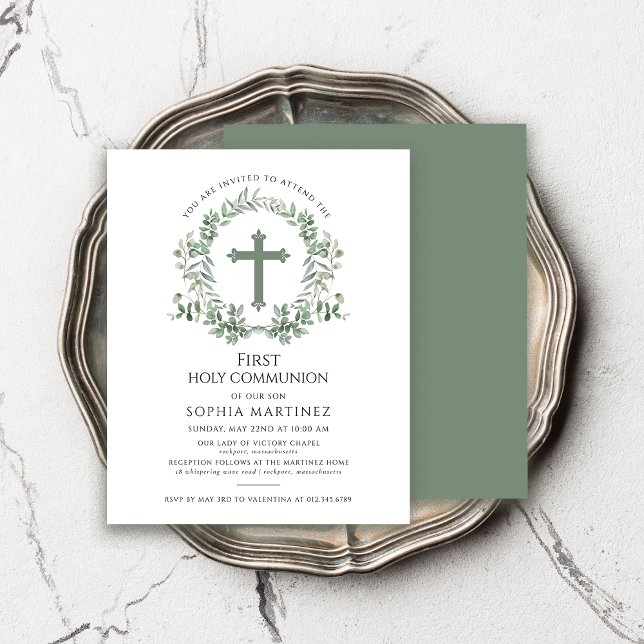 Budget Wreath Girl's First Communion Invitation (Creator Uploaded)