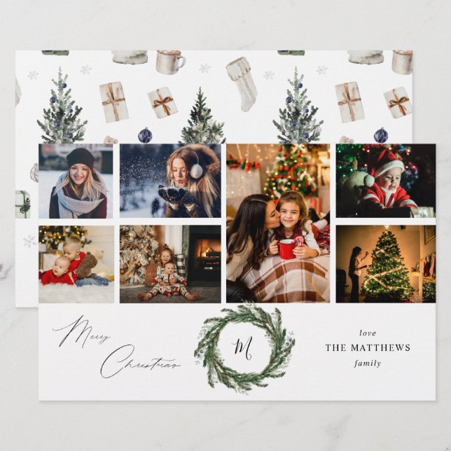 Budget Wreath Monogram 7 Photo Christmas- Medium (Front/Back)