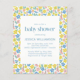 Budget Yellow Ditsy Floral Baby Shower Invite