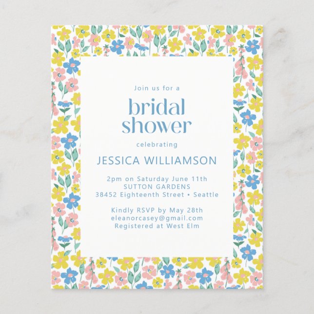 Budget Yellow Ditsy Floral Bridal Shower Invite (Front)
