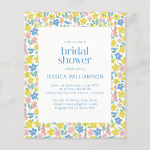 Budget Yellow Ditsy Floral Bridal Shower Invite