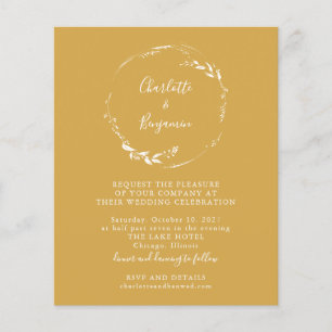 Budget Yellow Floral Wreath Script Wedding Invite