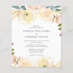 Budget Yellow Rose Floral Wedding Invitation