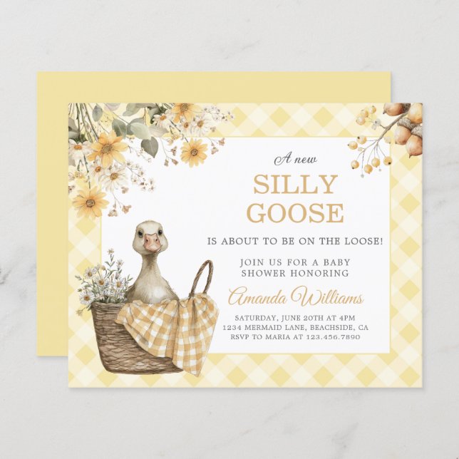Budget Yellow Silly Goose Baby Shower Invitation (Front/Back)