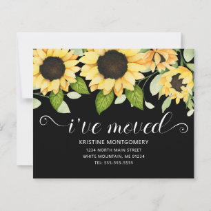 Budget Yellow Sunflower Floral on Black Moving