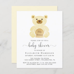 Budget Yellow Teddy Bear Baby Shower Invitation