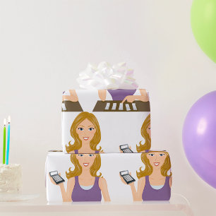 Budgeting Woman with Calculator Personal Finance Wrapping Paper
