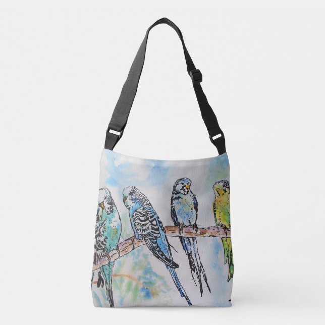 Budgie Bird Watercolor budgies birds Crossbody Bag (Front)