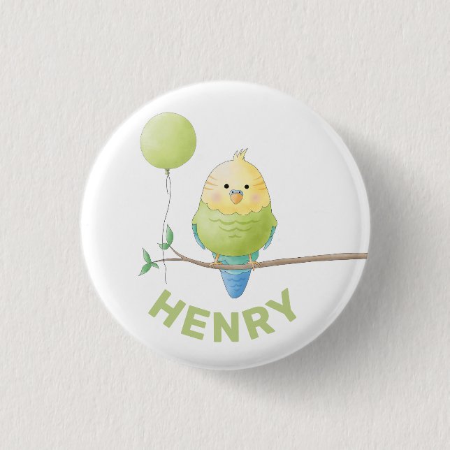 Budgie Birthday Kid's Birthday Button (Front)