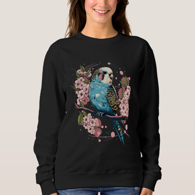 Budgie Budgerigar Bird Japanese Cherry Sakura Flow Sweatshirt (Front)