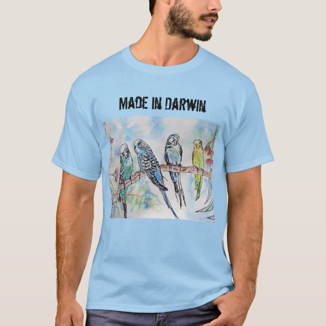 Budgie Budgerigar Bird Made In Darwin T Shirt (Front)