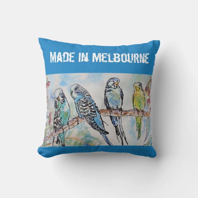 Budgie Budgerigar Bird Made In Melbourne Birds Cushion (Front)