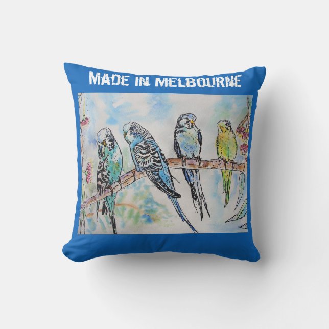 Budgie Budgerigar Bird Made In Melbourne  Cushion (Front)