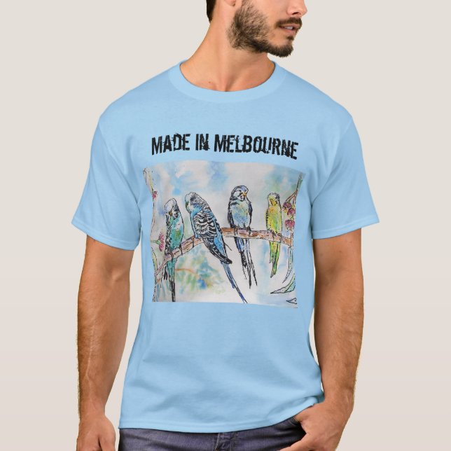 Budgie Budgerigar Bird Made In Melbourne T Shirt (Front)