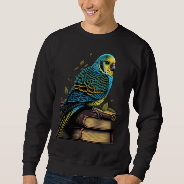 Budgie Budgerigar Book Parakeet Bird Bookworm Read Sweatshirt (Front)