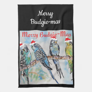 Budgie Budgerigar Christmas Merry Budgie-mas Tea Towel