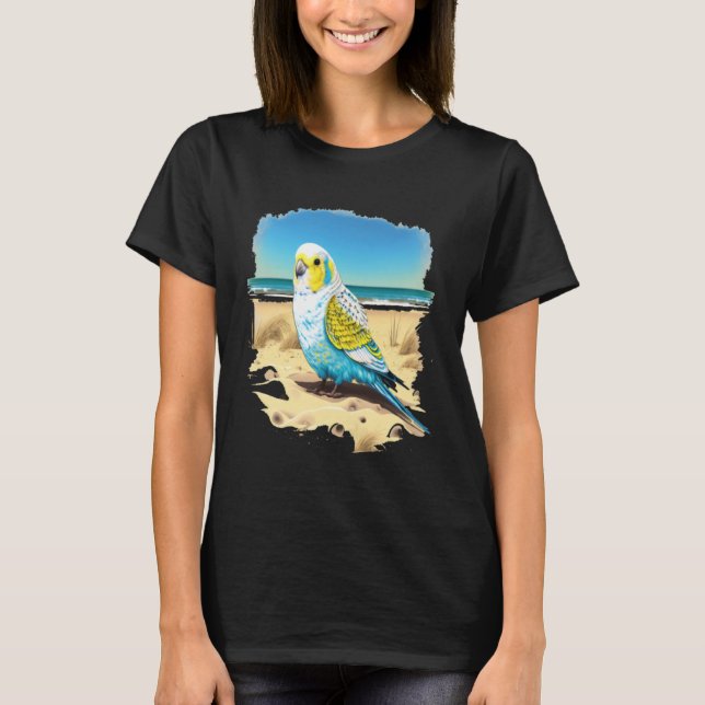 Budgie Budgerigar Parakeet Bird Ocean Beach Summer T-Shirt (Front)