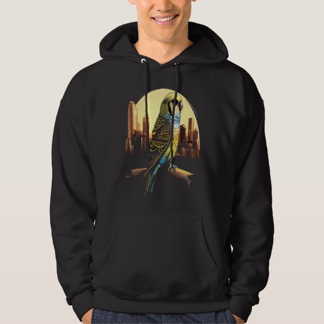 Budgie Budgerigar Parakeet City Skyline Parrot Bir Hoodie (Front)