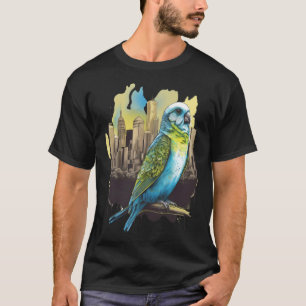 Budgie Budgerigar Parakeet City Skyline Parrot Bir T-Shirt