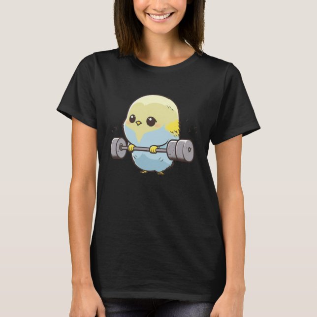 Budgie Budgerigar Parakeet Lifting Bodybuilder Gym T-Shirt (Front)