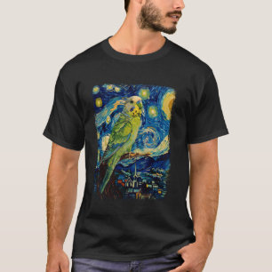 Budgie Budgerigar Parrot Bird Starry Night Paintin T-Shirt
